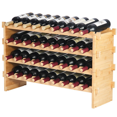 Stackable 36 Wine Rack, Wood, Holds Standard 750ml Bottles, Stable And Safe Rack In , With Upgraded Side Panels