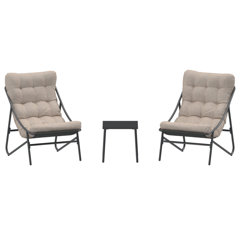 2 - Person Patio Dining Set with Square Table , Cushions Included, Beige/Black