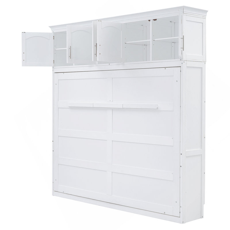 Lit escamotable double pleine grandeur avec armoires supérieures, blanc