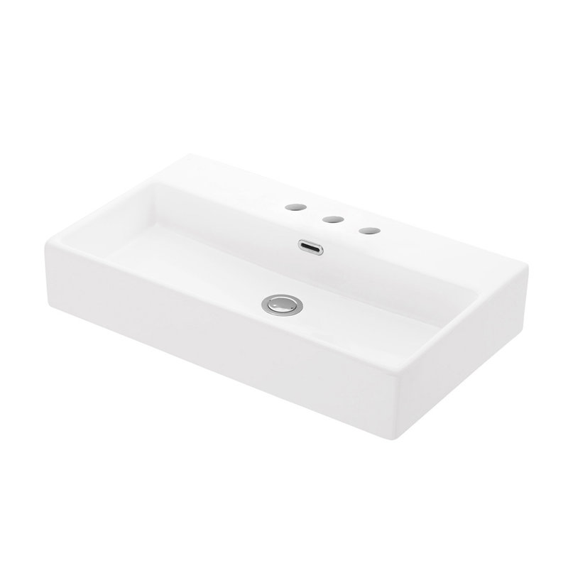 WS Bath Collections Quattro 16.4'' Matte White Ceramic Rectangular Bathroom Sink with Overflow, 8" Centers