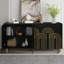 Buffet moderne cannelé avec rangement, élément courbe avec lignes strictes, armoire de rangement à 4 portes avec tablettes réglables pour la cuisine, la salle à manger et le salon-1054595892