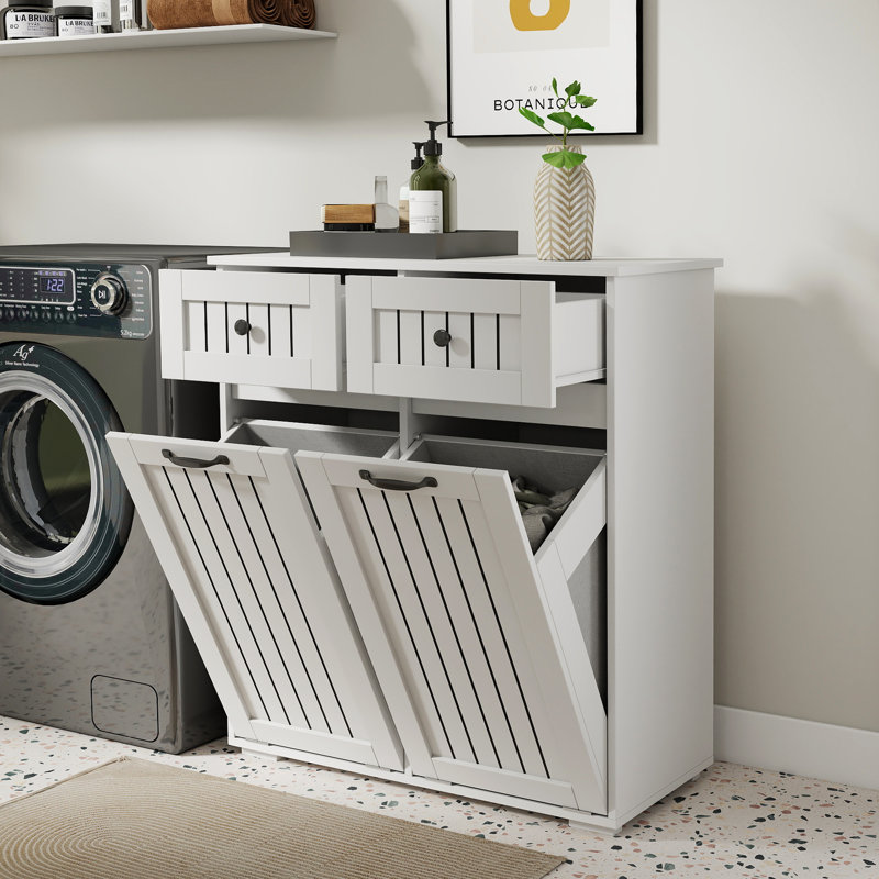 2-Drawer Split Laundry Cabinet With Removable Laundry Baskets
