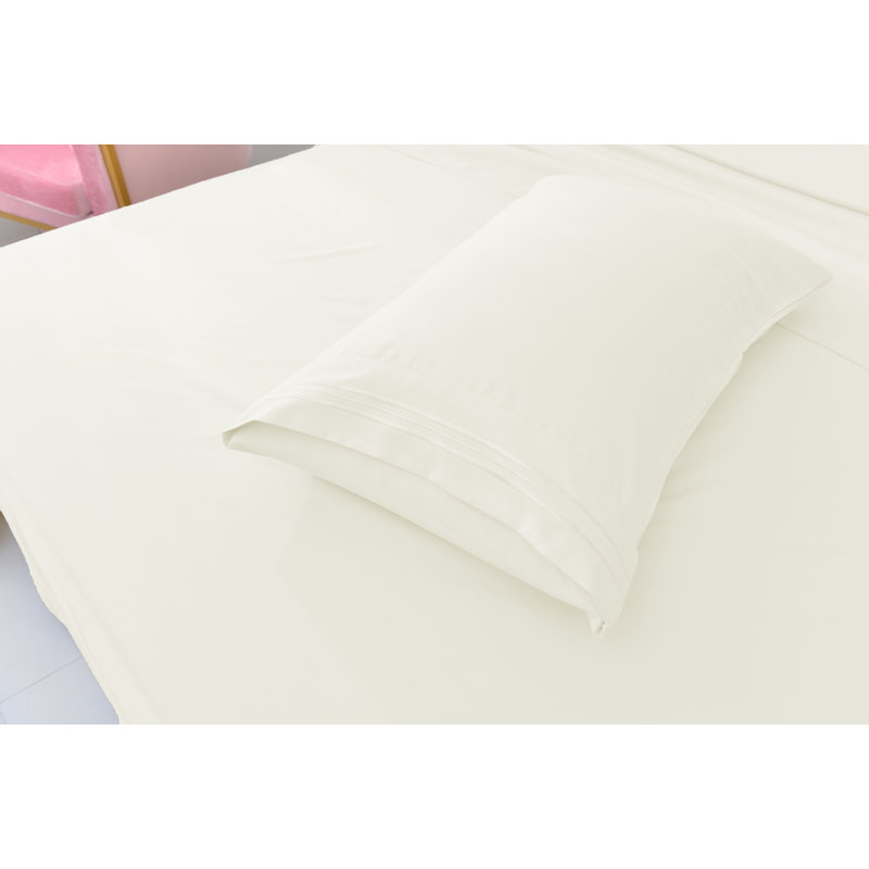Ensemble de draps 1800 en rayonne de bambou, Ivoire, Double