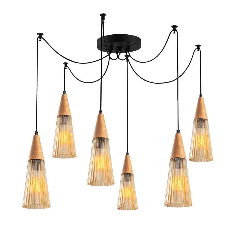 Luminaire suspendu conique à 6 lumières Larvik, Doré, Noir