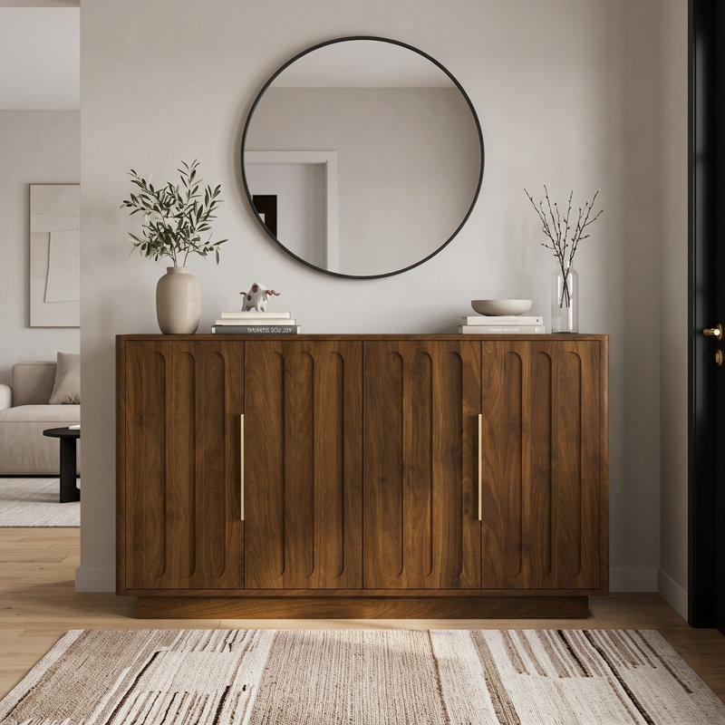 55" Modern Fluted Sideboard Buffet Cabinet with Storage, Adjustable‑Shelf Credenza Console Table
