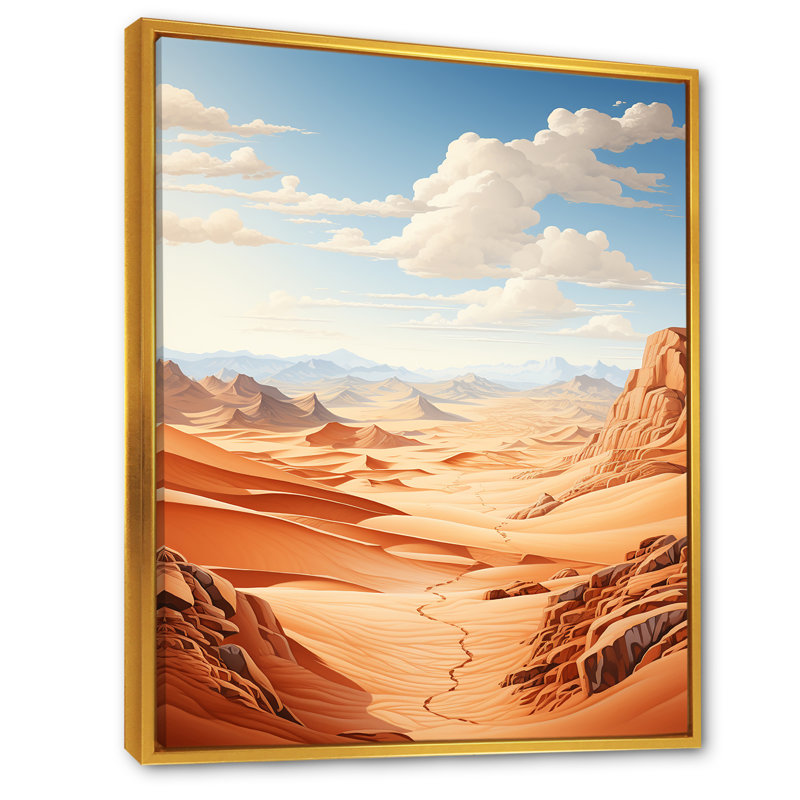«Desert Sahara Landscape I», reproduction sur toile, Cadre flottant doré, H 20 po x l 12 po x P 1 po