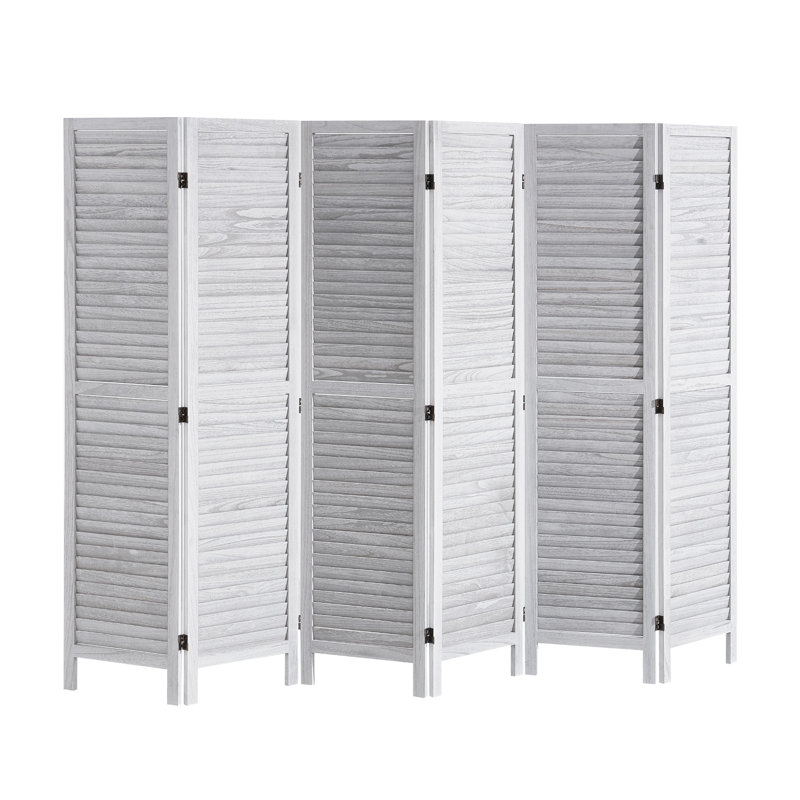 Paravent en bois blanc à 6 panneaux avec conception à persiennes - Grand paravent pliable pour la maison et le bureau