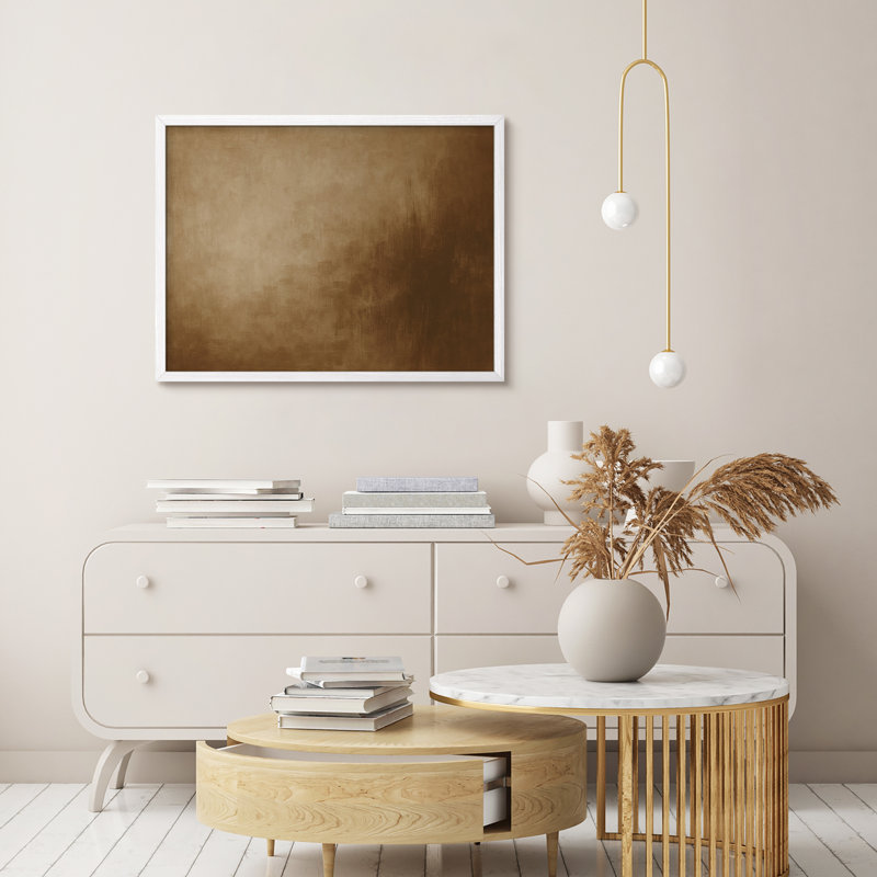 Warm Neutral Abstract Framed Wall Art Print, Soft Brown Toned Modern Art Print for Cozy Home Decor, 12" H x 16" W, White