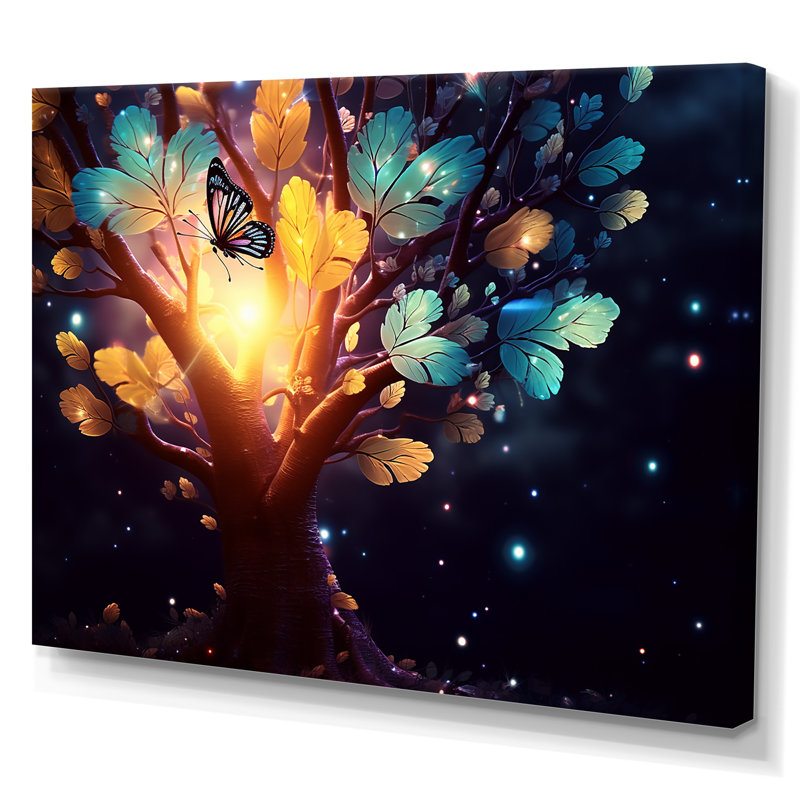 Papillon éthéré brun sur un arbre magique, H 12 po x l 20 po x P 1 po, Toile tendue