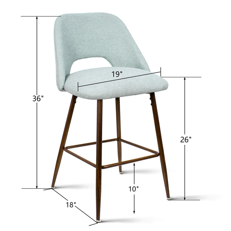 26" Upholstered Counter Height Bar Stools Set Of 4 With Metal Legs, Aqua/Polyester