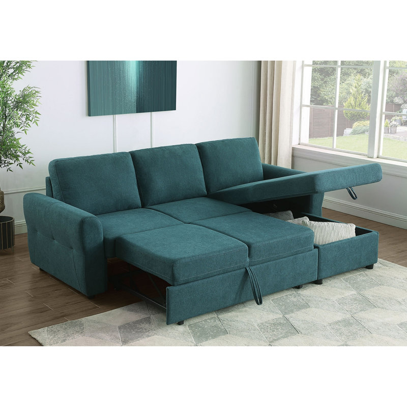 Canapé-lit modulaire avec rangement Kenna, Tissu bleu sarcelle