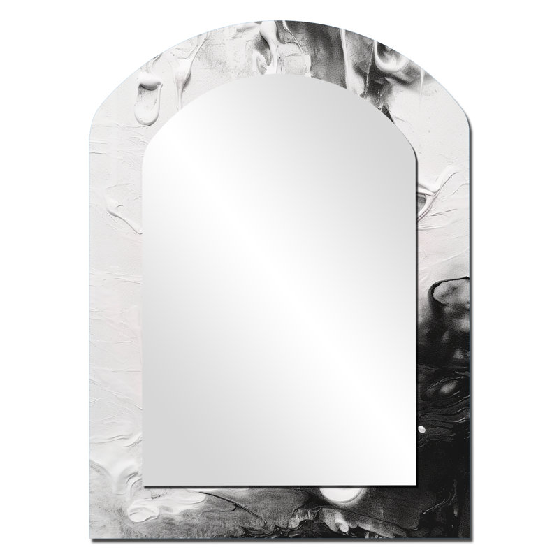 White Twist Watercolor IV - Abstract Painting Asymmetrical Decorative Wall Mirror, White Arch Large Mirror, Printed Metal Art