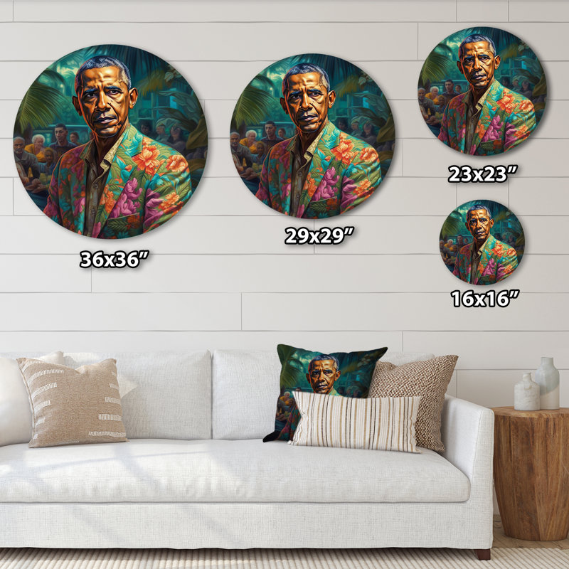 «Obama Miami Vibes I - People», art en métal rond, H 16 po x l 16 po