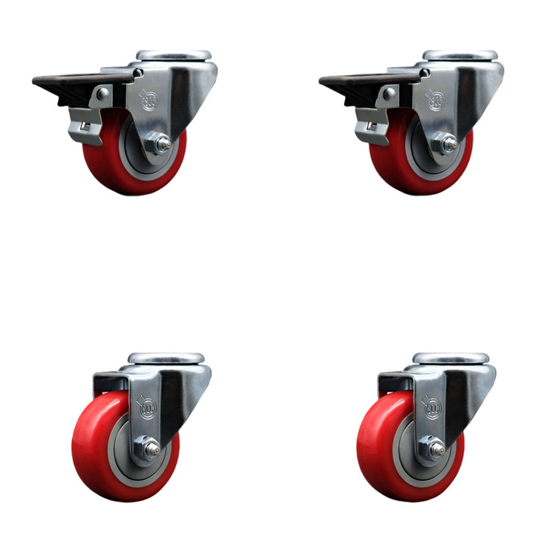 4-Piece Polyurethane Caster Set, Red