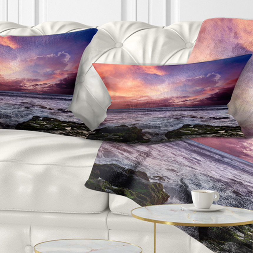Dramatic Pillows Design Art Rocky Coast with Dramatic Sky - Sea & Shore Printed Throw ...