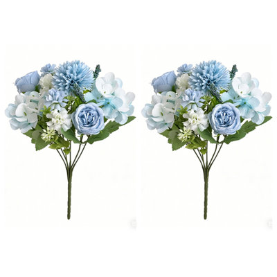 2 faisceaux de pivoines artificielles, fleurs d'hortensia, fausse fleur soyeuse pour décoration intérieure, bouquet de mariage, bleu