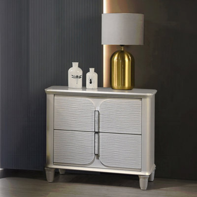 Pearl White Finish Luxury Glam Nightstand Of 2-Drawers Wooden Bedroom Furniture 1Pc