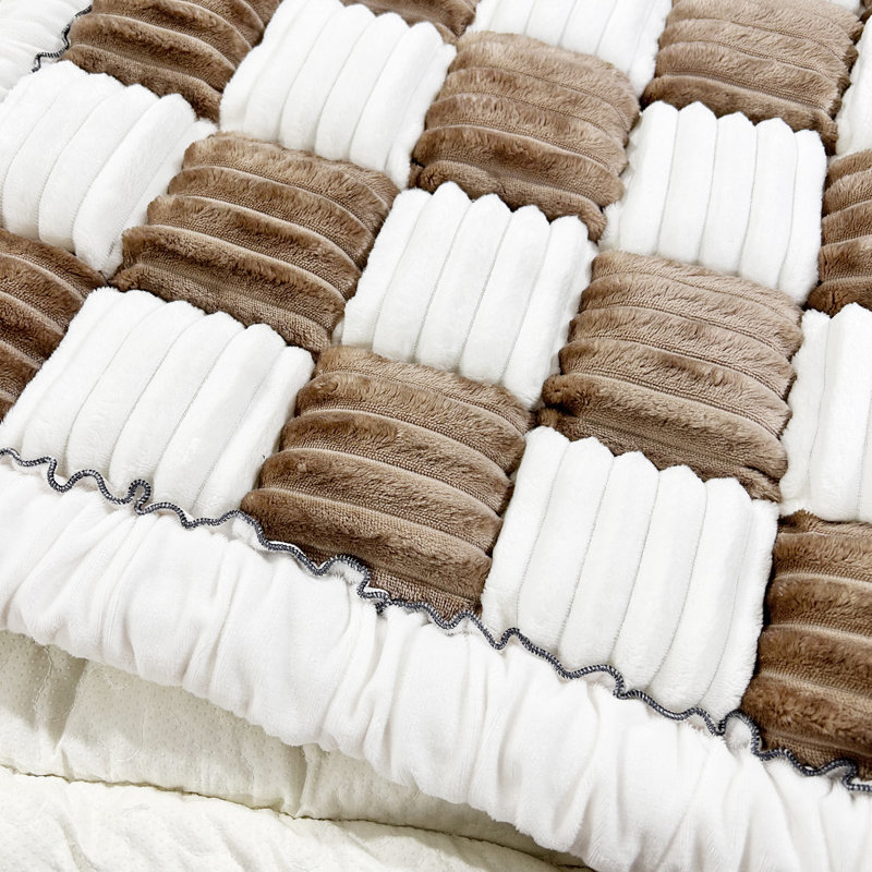 Housse pour canapé en velours côtelé doux, H 1,3 po x l 59 po x P 27,5 po, Velours côtelé brun / blanc