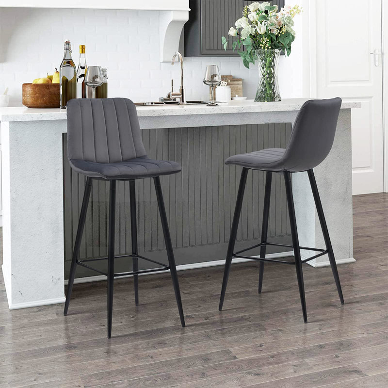 Achikam Upholstered Counter Stool with Metal Frame, Grey