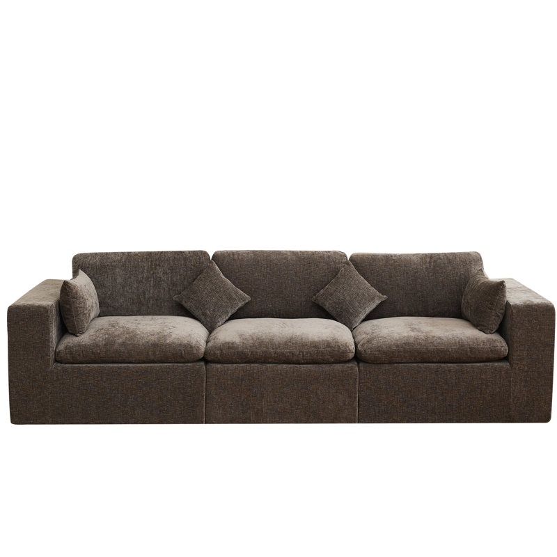 Canapé en chenille, H 25,1 po x l 114,9 po x P 41,3 po, Brun