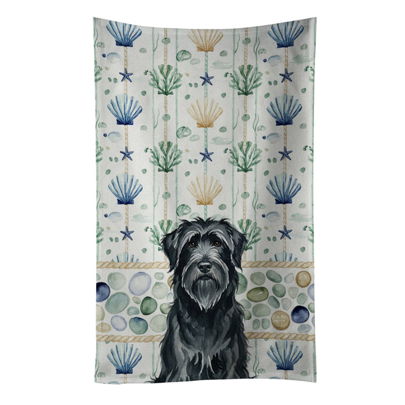 Black Briard Coastal Sea Glass Kitchen Towel, Black Briard