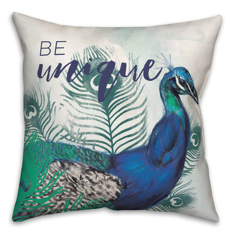 Sketchy Peacock 2 Throw Pillow, 18"H x 18"W