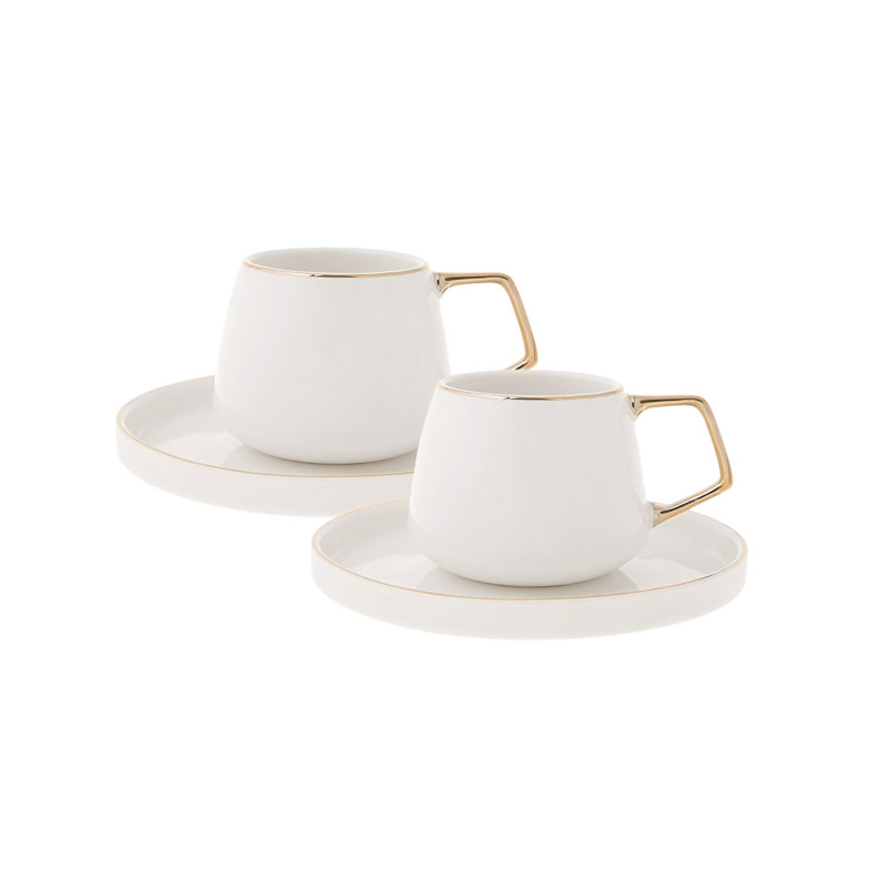 Karaca Saturn Porcelain Espresso Turkish Coffee Cup, 100ml, White Gold