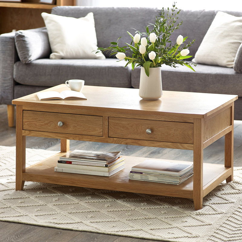 Henryson Solid Wood Four Leg Coffee Table with Storage