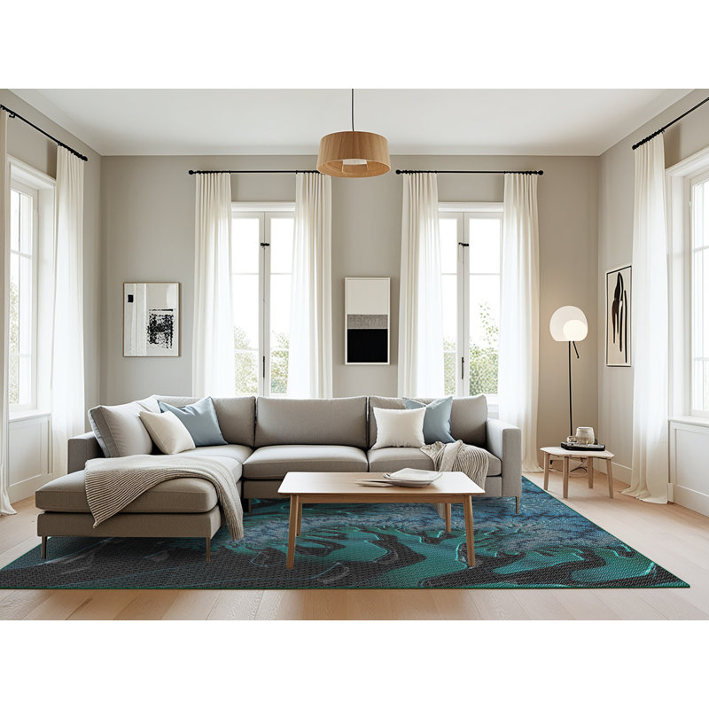 Tapis noir/vert/bleu, Rectangulaire 8 pi x 10 pi