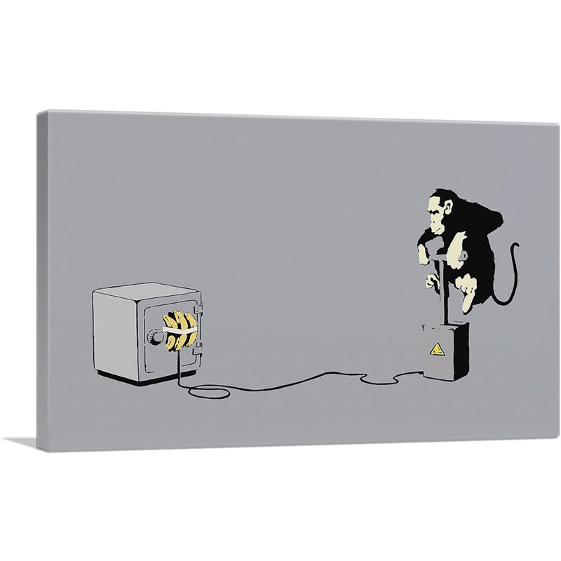 Reproduction d'art sur toile tendue "Monkey" par Banksy, H 26 po x l 40 po x P 0,75 po