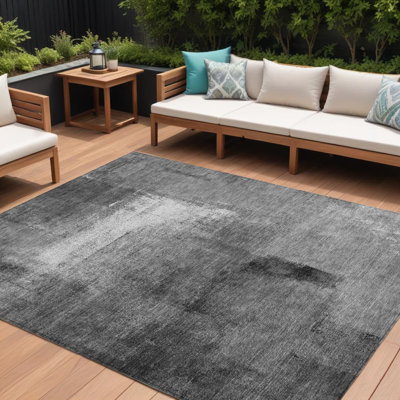 9' X 12' Silver Abstract Washable Indoor Outdoor Area Rug