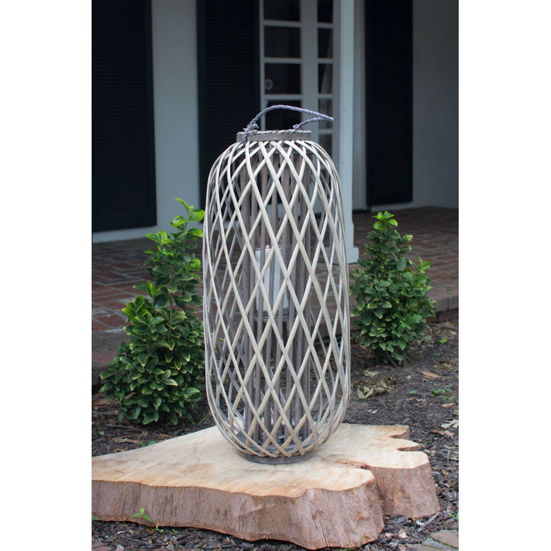 Kalalou Tall Grey Willow Lantern with Glass 40" H Extra Large, 40" H x 14.50" W x 14.50" D