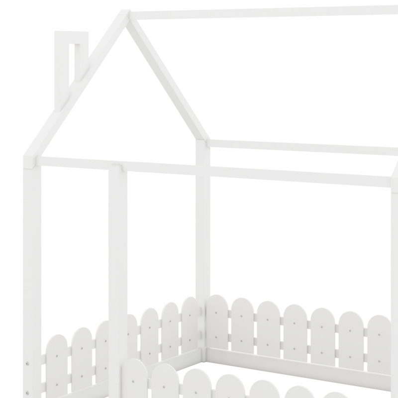 Cadre de lit en bois avec clôture, Blanc