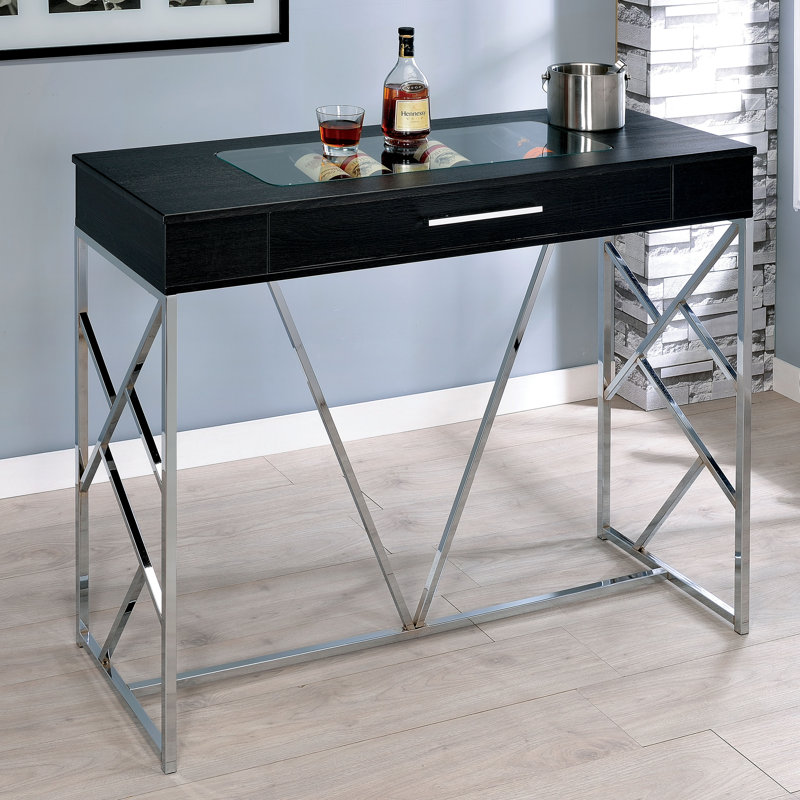 Table de rangement à vin à hauteur de comptoir Lade, Chrome / Noir, L 18 po x 47 po