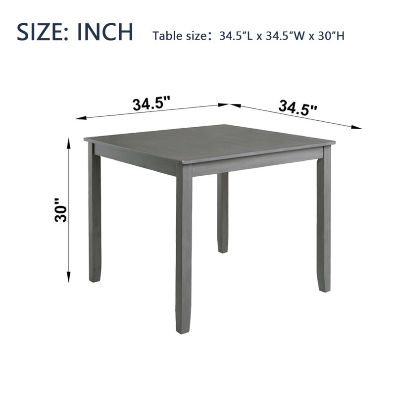 Table de salle à manger en bois carrée, table de cuisine pour petit espace, table de salle à manger pour 4 personnes, Grayonly