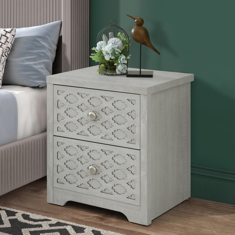 Keywest 2 Drawer Nightstand Set Of 2, Bedside Tables With Storage Drawers, Compact Wood Night Stands For Bedroom, End Table Or Side Table For Living Room, 15.7" D X 18.9" W X 21.3" H, Gray