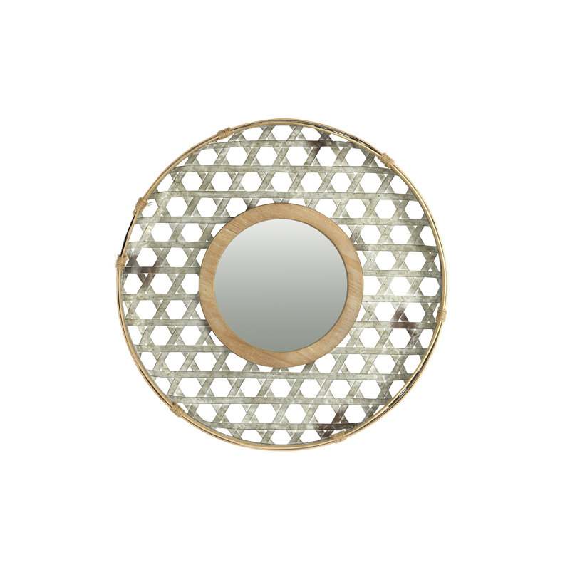 Round 2-Tone Lattice Metal Framed Wall Mirror, Metal/Wood