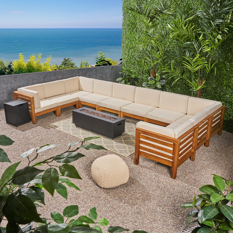 Ensemble de conversation modulaire avec coussins 12 pièces Maxwell, Structure teck / coussin beige
