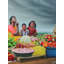 Femme sud-indienne vendant des fleurs avec des enfants, peinture par Gokulam Vijay - huile sur toile 48 "x 72"