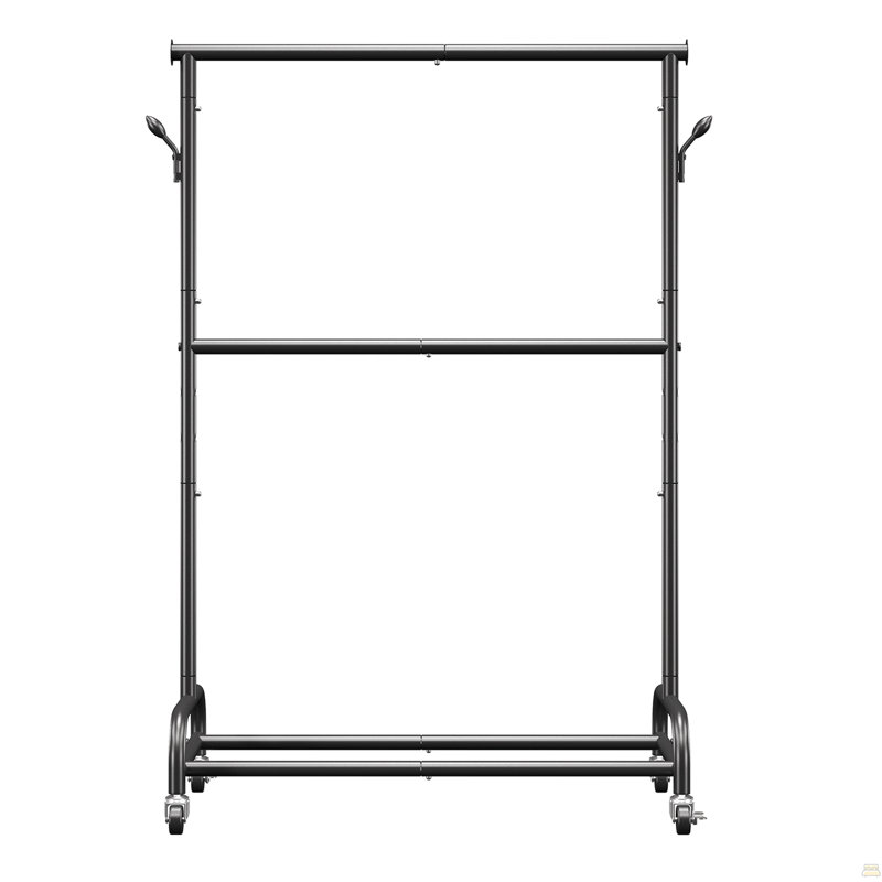 Clothes Rack, Rolling Clothing Garment Rack with Adjustable Crossbar and Side Hooks, 150 lbs Load Capacity, Heavy Duty Carbon Steel Clothing Racks with Wheels for Bedroom, Laundry, Living Room