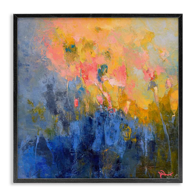 Impression abstraite radieuse encadrée par Patrick Dennis, H 12 po x l 12 po, Giclée encadrée noir minuit