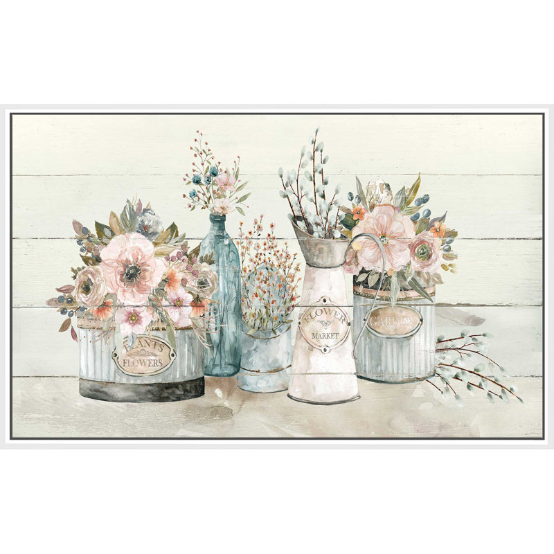 Marché aux fleurs par - Peinture, Cadre flottant blanc, H 27,5 po x l 43,5 po x P 2 po