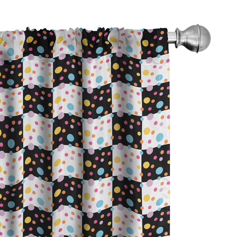 Colorful Checkered Semi-Sheer Rod Pocket Curtain Panels, 28" W x 84" L