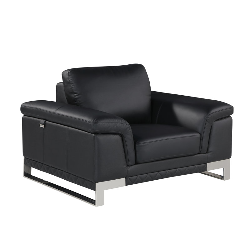 Black Chair in Genuine Leather, Black Leather Match