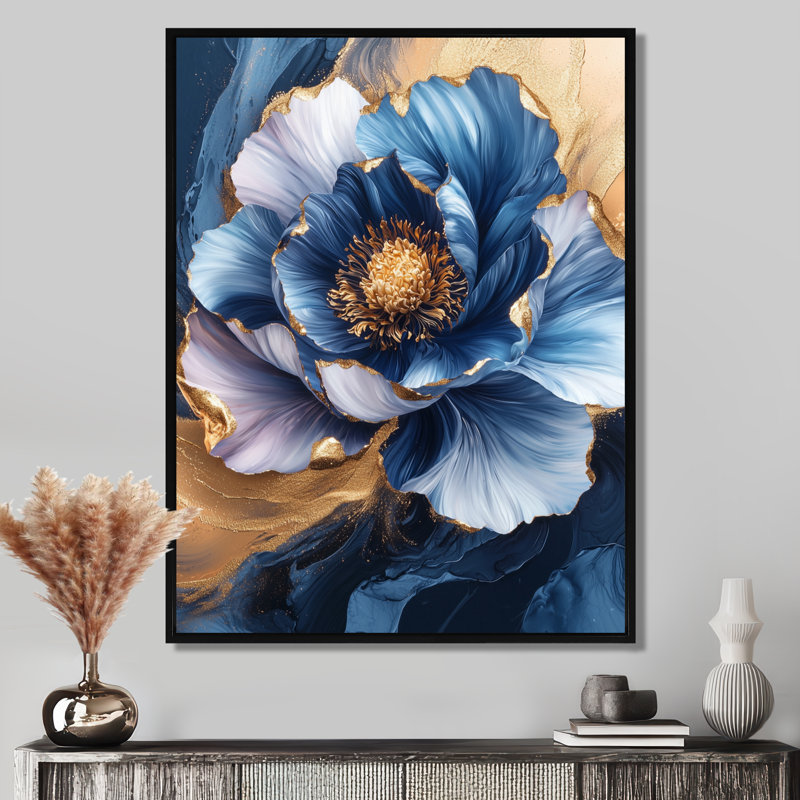 Golden Dream, pivoine III, art mural, H 20 po x l 12 po, Reproduction avec cadre flottant, Noir