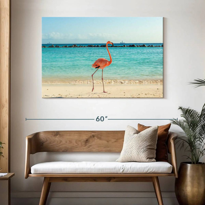 Corbeau flamant sur la plage d'Aruba, H 32 po x l 48 po