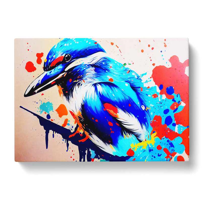 Kingfisher Bird Splashed Vol.3 Abstract - Wrapped Canvas, 35cm H x 50cm W x 3cm D