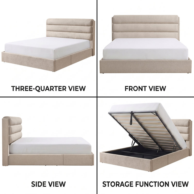 Upholstered Lift-Up Storage Platform Bed, Queen, Light Brown