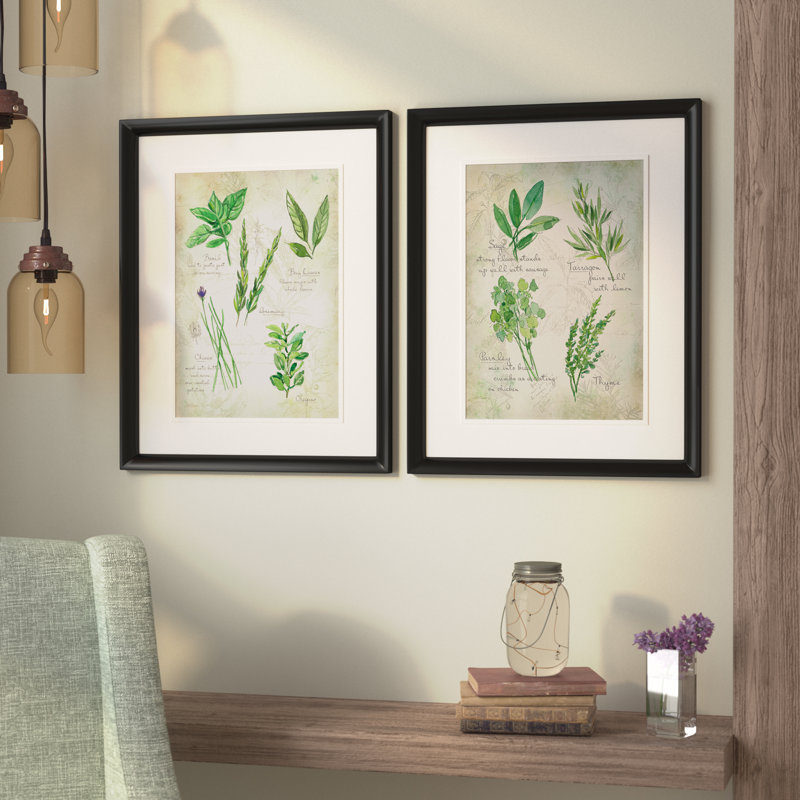 Fresh Herb - ensemble de 2 reproductions d'art sur papier encadré, Noir