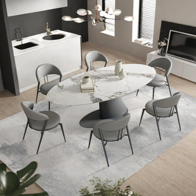 Light luxury oval sintered stone dining table set